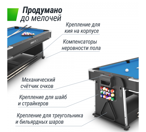 Игровой стол UNIX Line Трансформер 4 в 1 (204х112 cм) Black